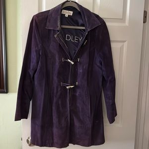 Bradley Bayou, suede toggle coat in purple